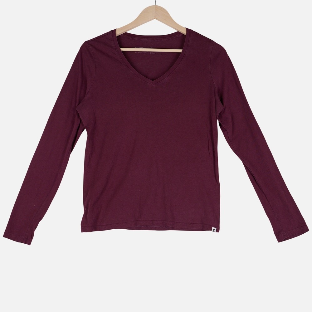 Pact Womens Long Sleeve V-Neck Organic Cotton Tee Burgundy Wine Red Small 1063